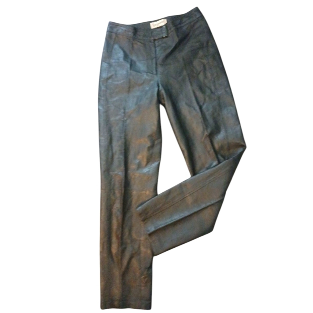 Vintage Genuine Black Leather Pants High Rise Pleated Women's Leather Pants Sz 6